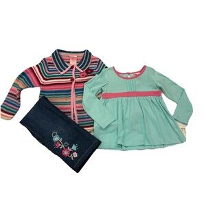 Girls Sweater Top Jean Set 4T Pink Stripe Cardigan Nanette NEW